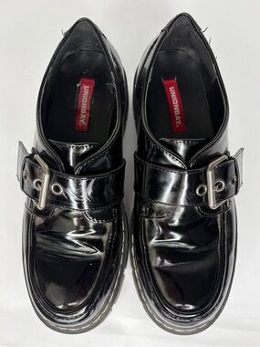 UNION BAY WOMEN'S LILEE BLACK PLATFORM LOAFERS ADJUSTABLE BUCKLE SIZE 6.5